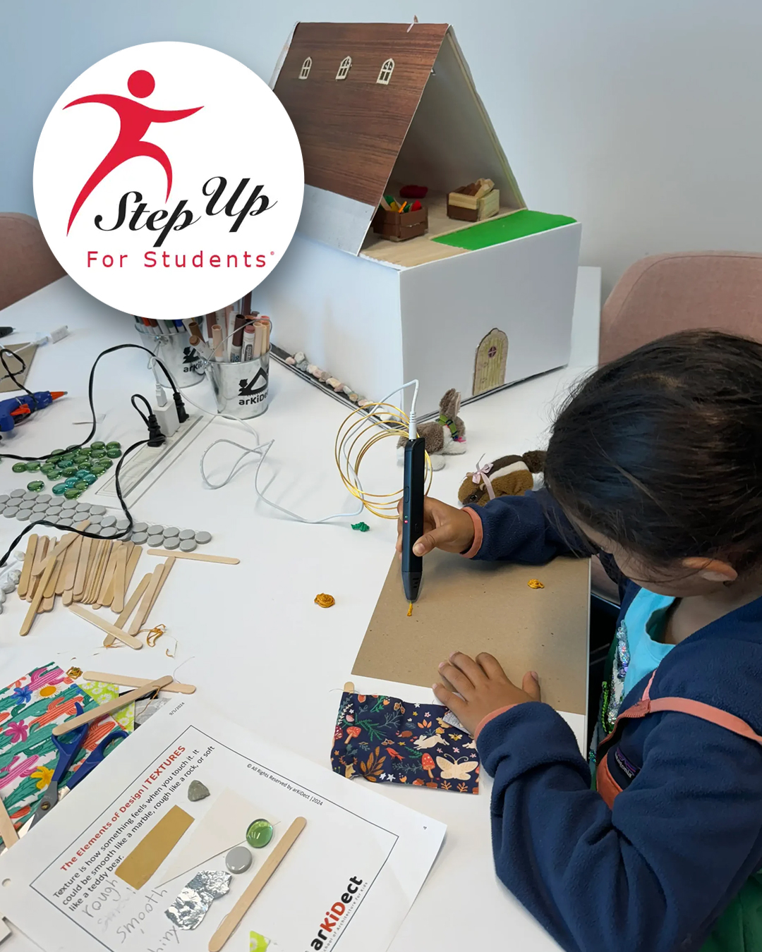 A student building a model — arKIDect is an approved Step Up For Students vendor